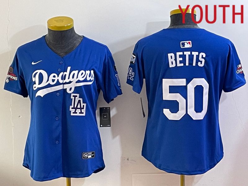 Youth Los Angeles Dodgers #50 Betts Blue Game 2024 Nike MLB Jersey style 1205->youth mlb jersey->Youth Jersey